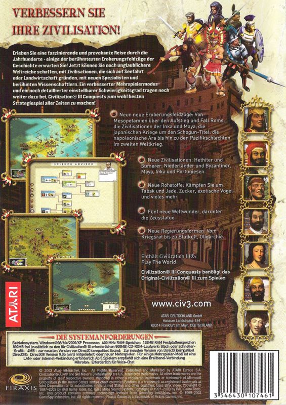 Other for Sid Meier's Civilization III: Complete (Windows): Conquests Keep Case - Back