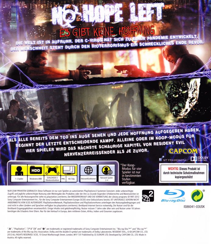 Inside Cover for Resident Evil 6 (PlayStation 3): Alternate Back