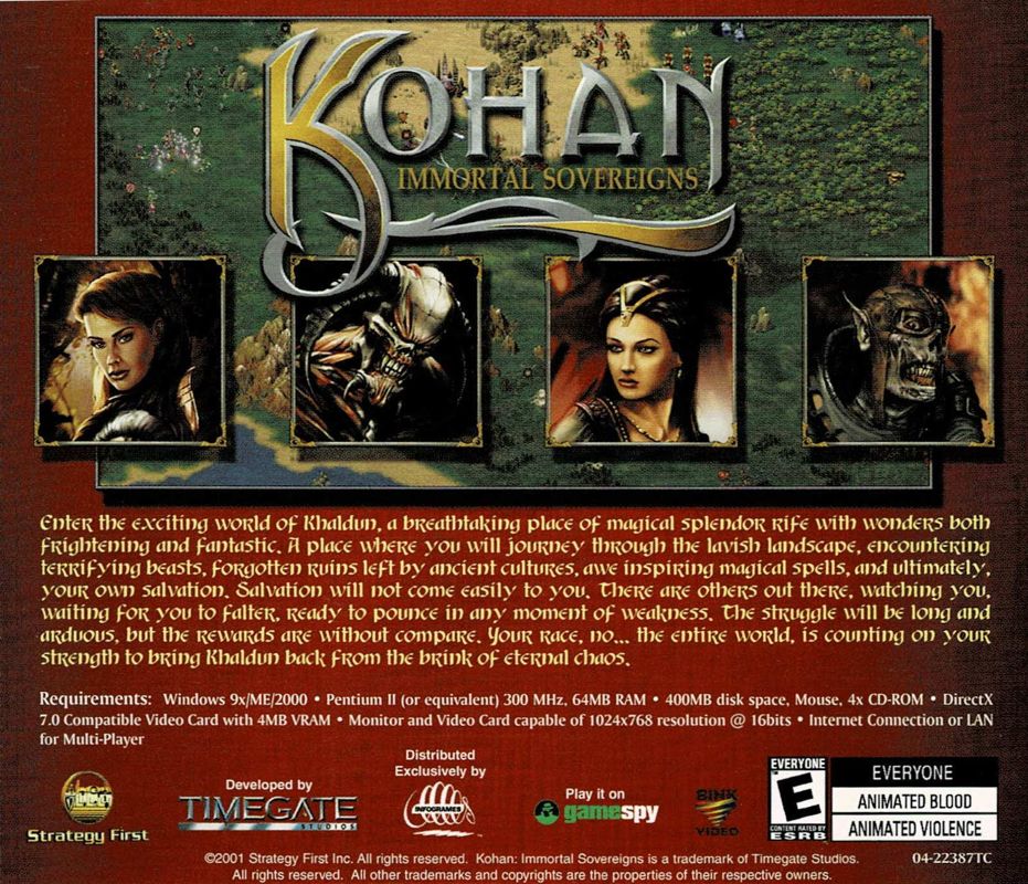 Other for Kohan: Immortal Sovereigns (Windows) (First release): Jewel Case - Back