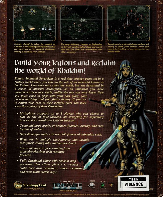 Back Cover for Kohan: Immortal Sovereigns (Windows) (First release)