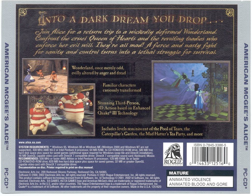 Back Cover for American McGee's Alice (Windows) (Budget re-release)