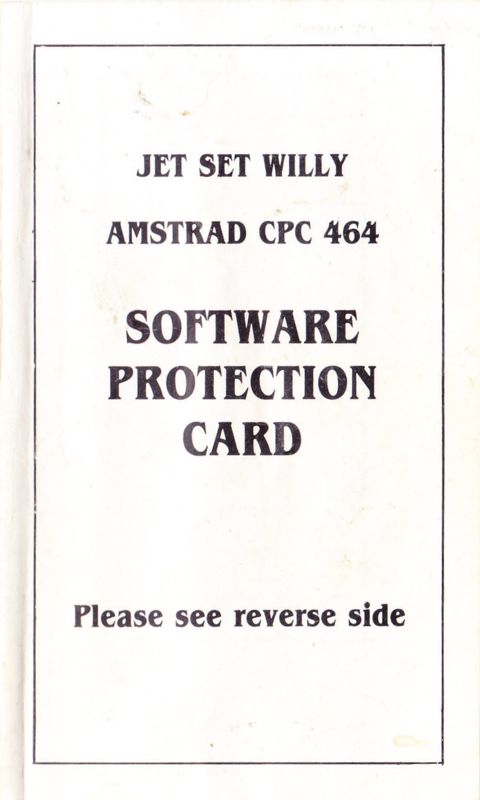 Inside Cover for Jet Set Willy II: The Final Frontier (Amstrad CPC): "Software Protection Card"