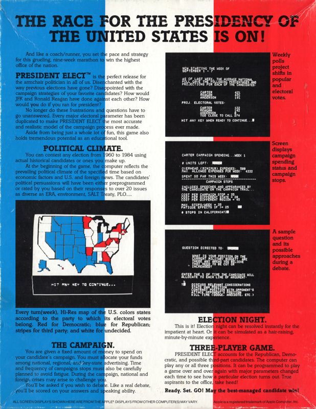 Back Cover for President Elect (Commodore 64)