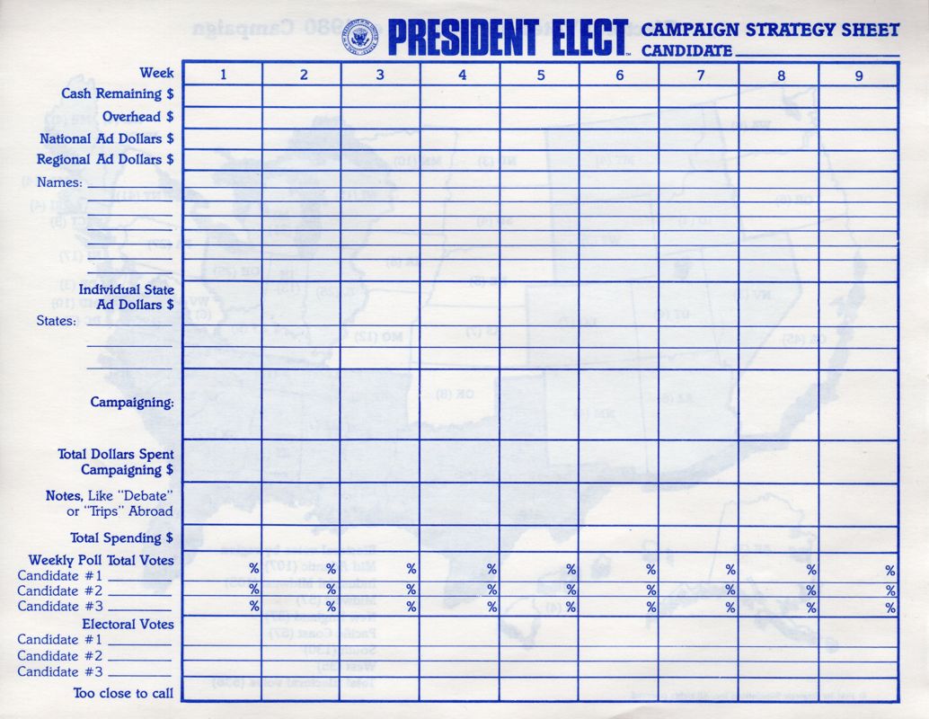 Other for President Elect (Commodore 64): Campaign Strategy Sheet