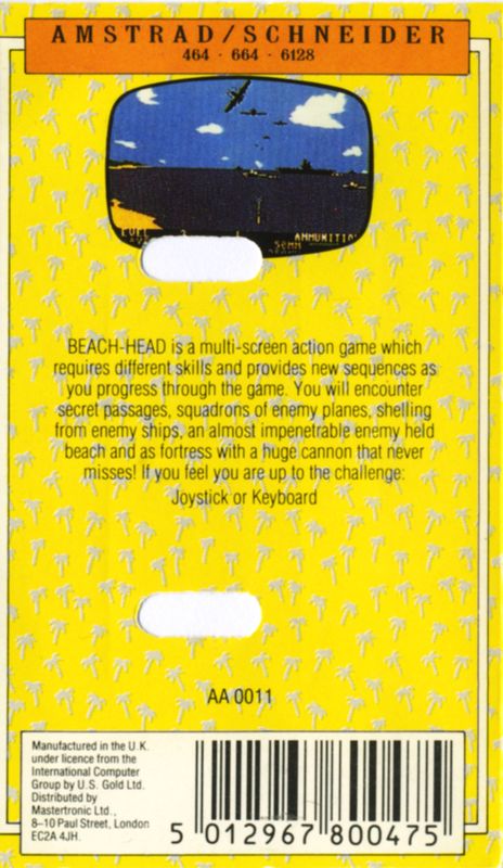 Back Cover for Beach-Head (Amstrad CPC) (Americana budget release)