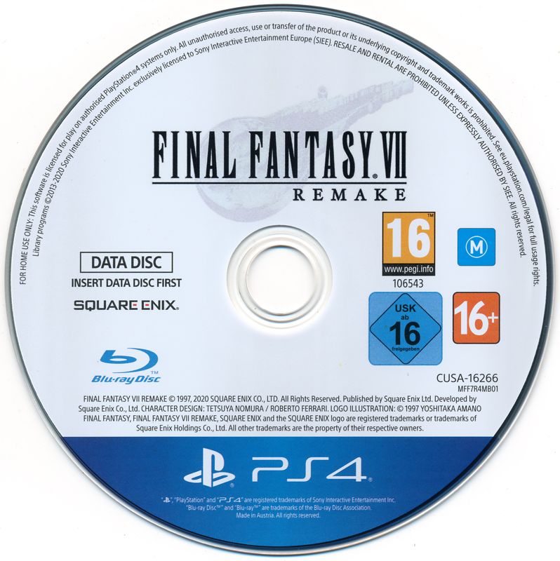 Media for Final Fantasy VII: Remake (PlayStation 4): Disc 1 (Data Disc)