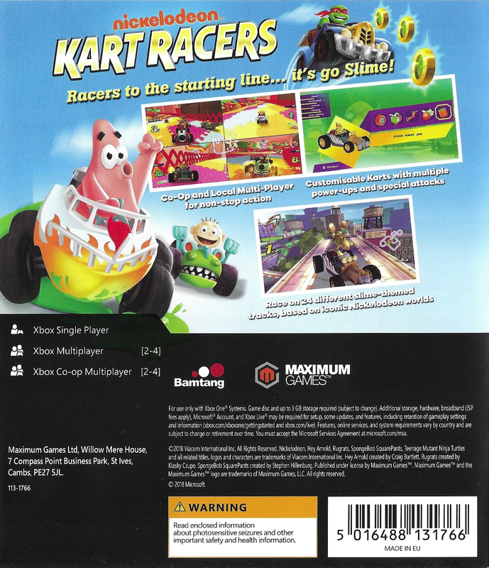 Back Cover for Nickelodeon Kart Racers (Xbox One)