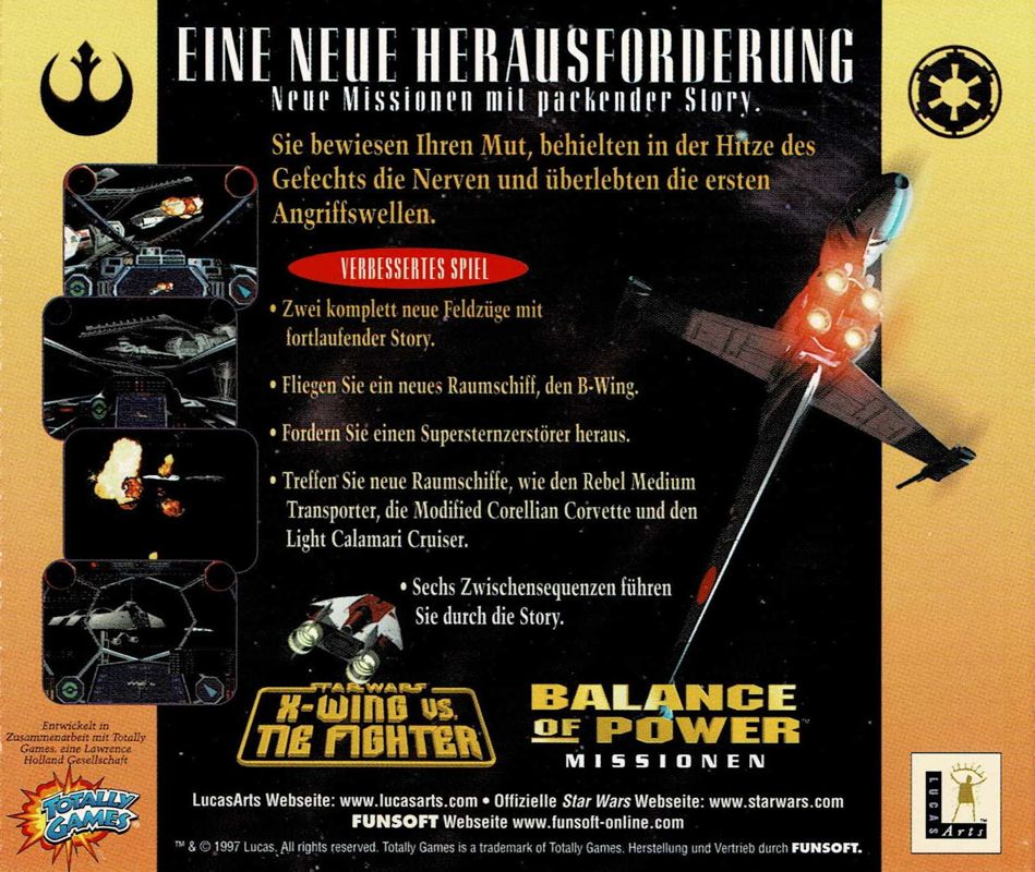 Other for Star Wars: X-Wing Vs. TIE Fighter - Balance of Power Campaigns (Windows) (Early release (English game, German packaging/manual)): Jewel Case - Back