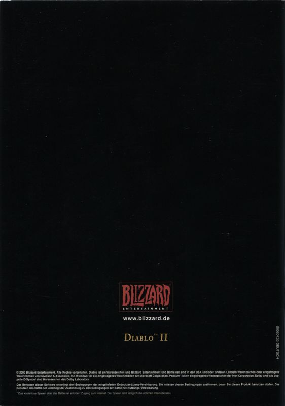 Manual for Diablo II (Windows) (Release for Windows 95/98/NT 4.0 (with different promotional material)): Back