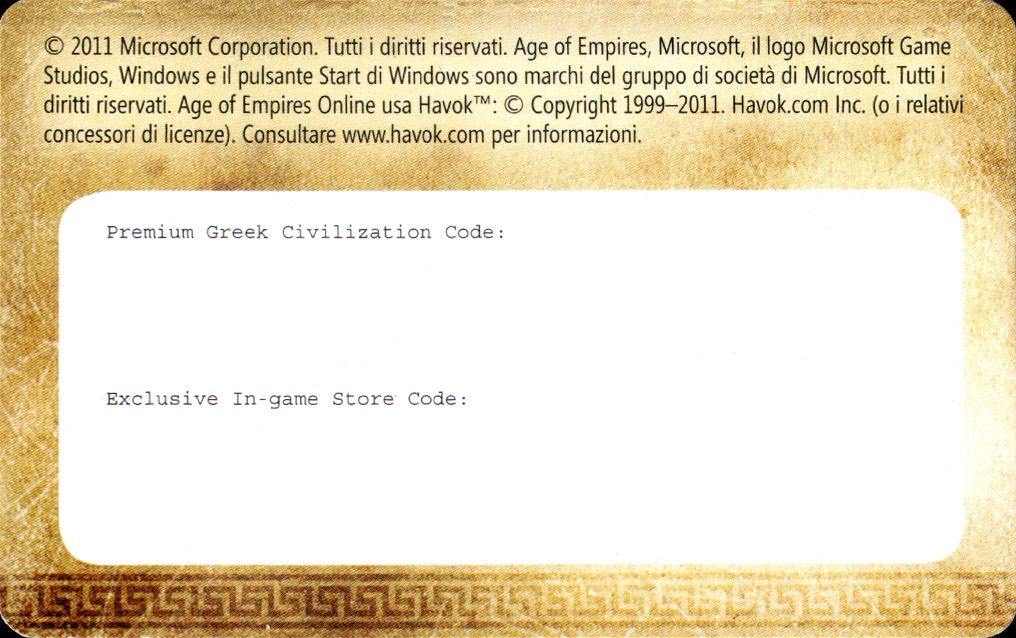 Other for Age of Empires Online (Windows): Game Code - Back
