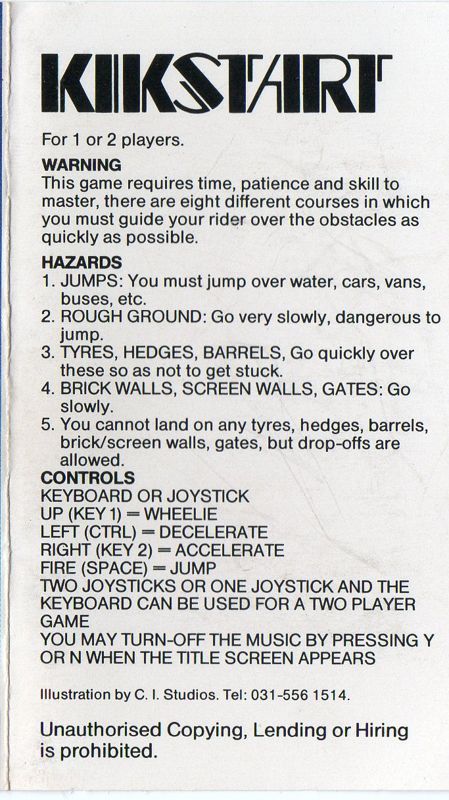 Inside Cover for Kikstart: Off-Road Simulator (Commodore 64)