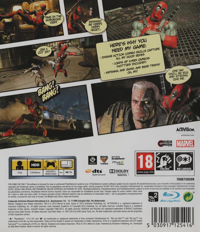 Back Cover for Deadpool (PlayStation 3)