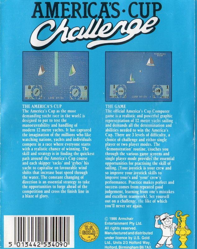 Back Cover for The Official America's Cup Sailing Simulation (Commodore 64) (Cassette release)