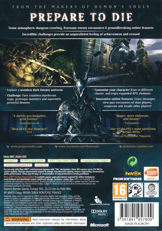 Other for Dark Souls (Limited Edition) (Xbox 360) (General European release): Keep Case - Back