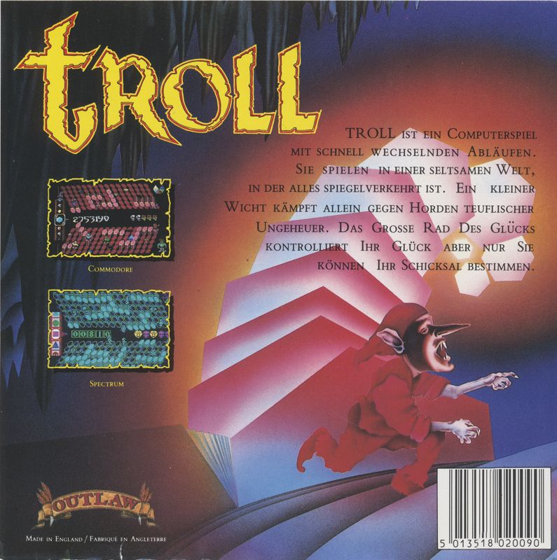 Back Cover for Troll (Commodore 64)