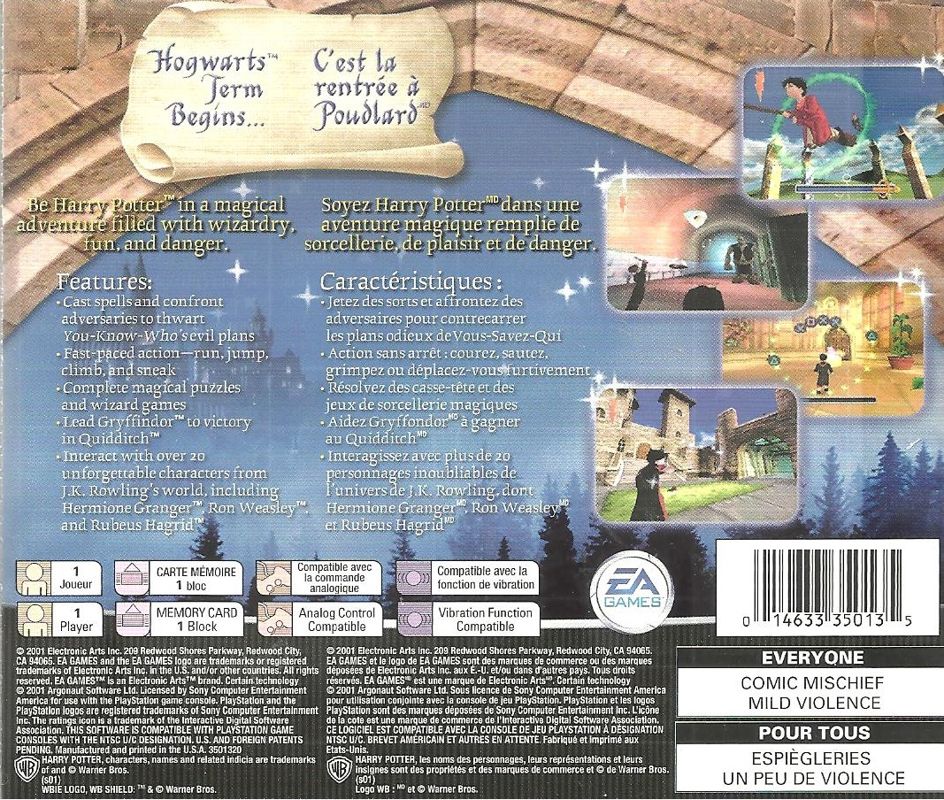 Back Cover for Harry Potter and the Sorcerer's Stone (PlayStation)