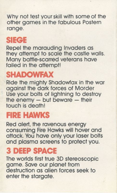 Inside Cover for Snake Pit (ZX Spectrum): right of front