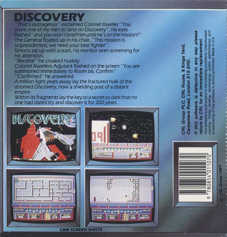 Back Cover for Discovery (Commodore 64)