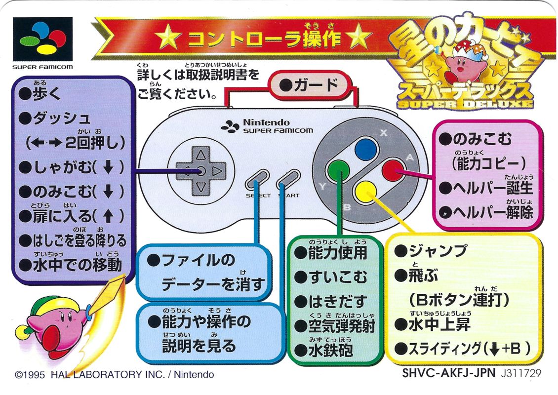 Reference Card for Kirby Super Star (SNES): Controls