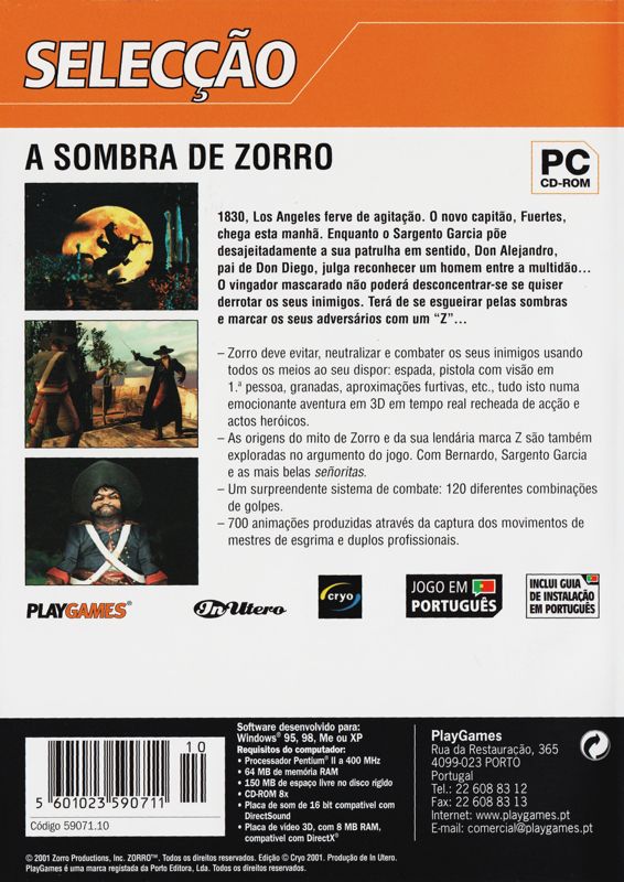 Back Cover for The Shadow of Zorro (Windows) (Selecção release)