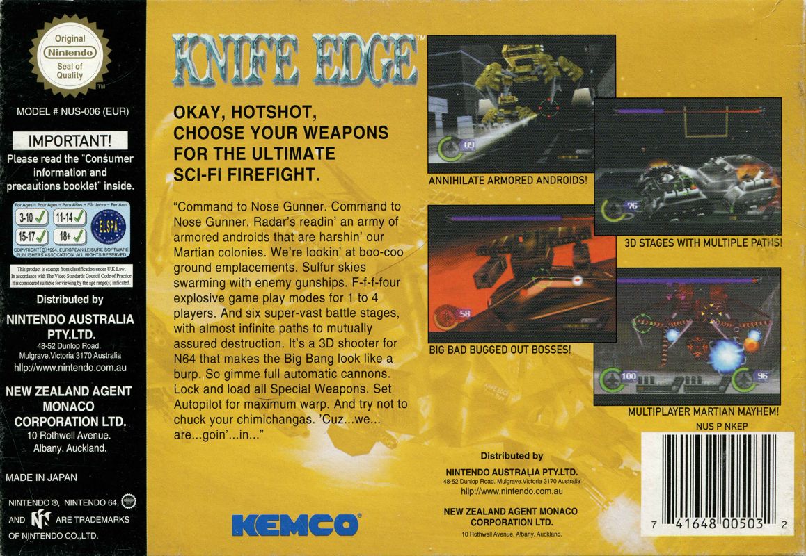 Back Cover for Knife Edge: Nose Gunner (Nintendo 64)