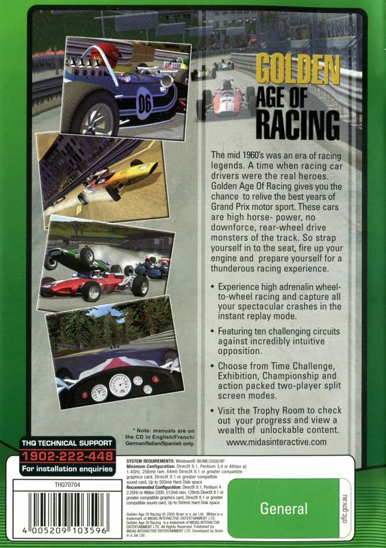 Back Cover for GP Classic Racing (Windows) (Valusoft release)