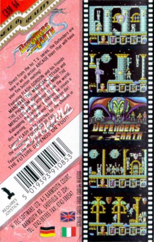 Back Cover for Defenders of the Earth (Commodore 64) (Hi-Tec budget release)