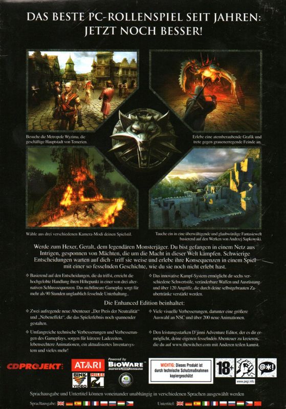 Back Cover for The Witcher: Enhanced Edition (Windows) (Standard Release)