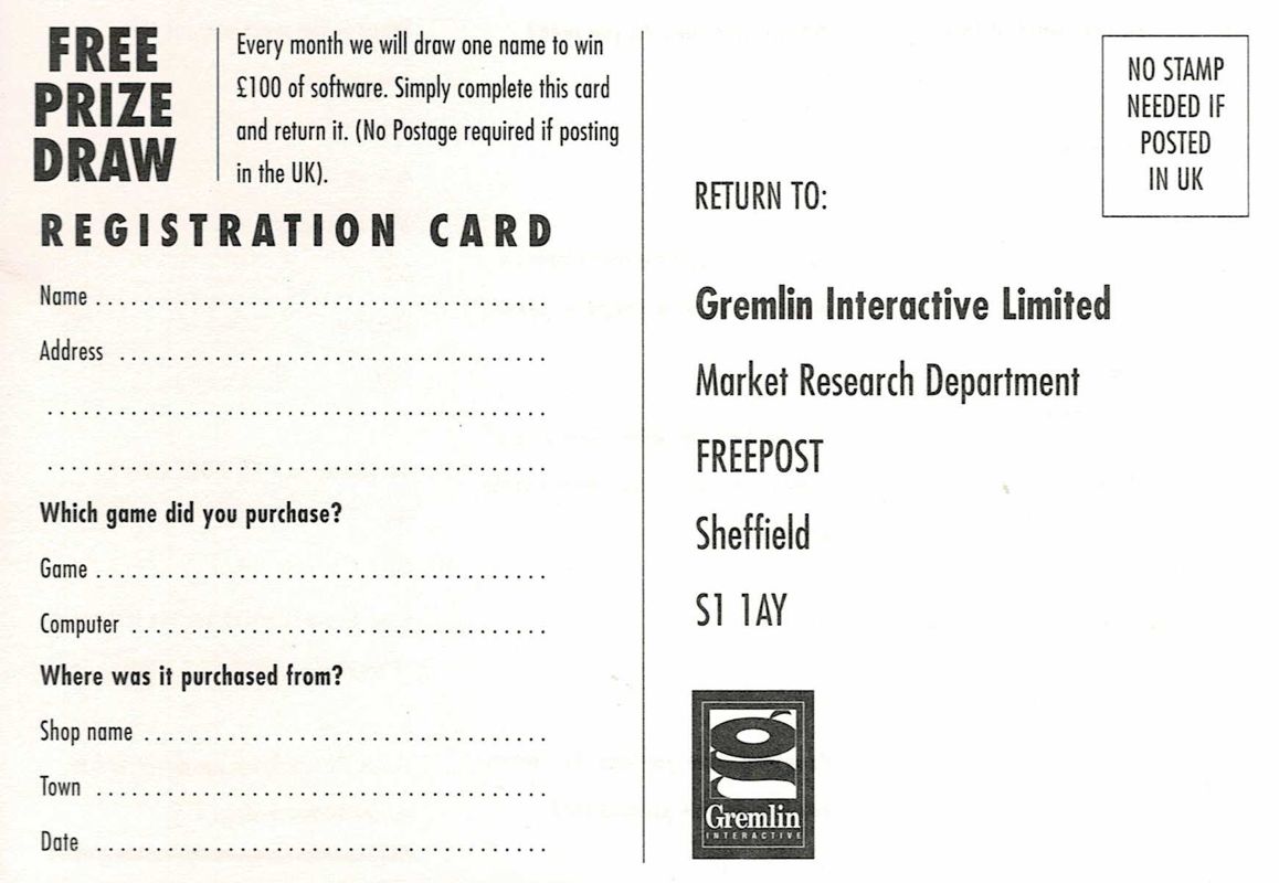 Extras for Whiplash (DOS): Registration Card - Front