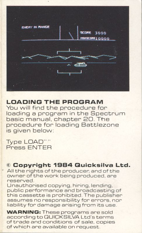 Inside Cover for Battlezone (ZX Spectrum): right of front