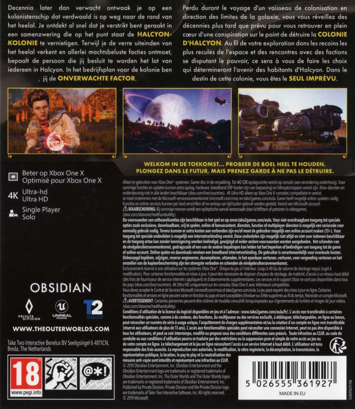 Back Cover for The Outer Worlds (Xbox One)
