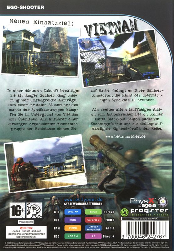 Back Cover for Bet on Soldier: Black-out Saigon (Windows)