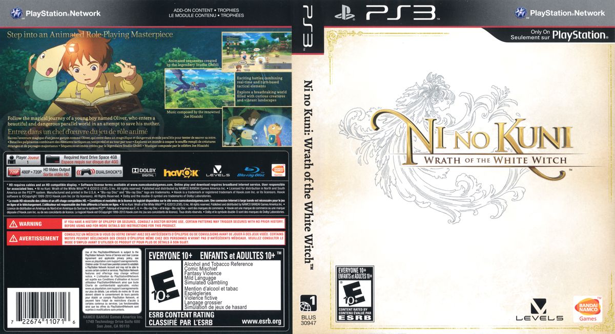 Full Cover for Ni no Kuni: Wrath of the White Witch (PlayStation 3)