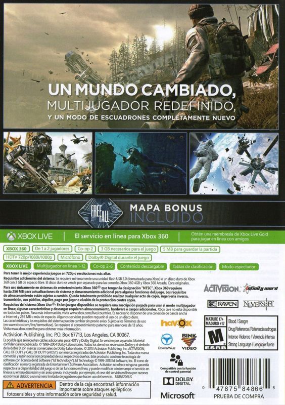 Back Cover for Call of Duty: Ghosts (Xbox 360)