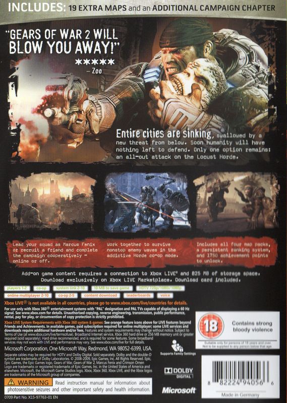 Back Cover for Gears of War 2: Game of the Year Edition (Xbox 360)