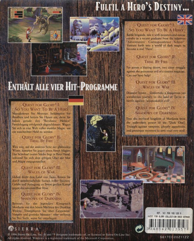 Back Cover for Quest for Glory: Anthology (DOS and Windows 3.x) (Alternate release)