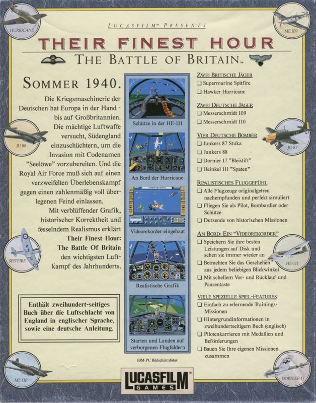 Back Cover for Their Finest Hour: The Battle of Britain (DOS)