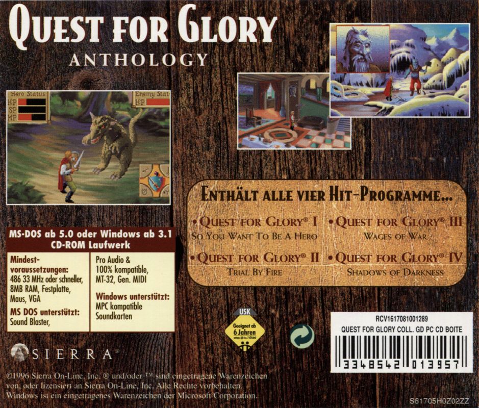 Other for Quest for Glory: Anthology (DOS and Windows 3.x) (Alternate release): Jewel Case - Back