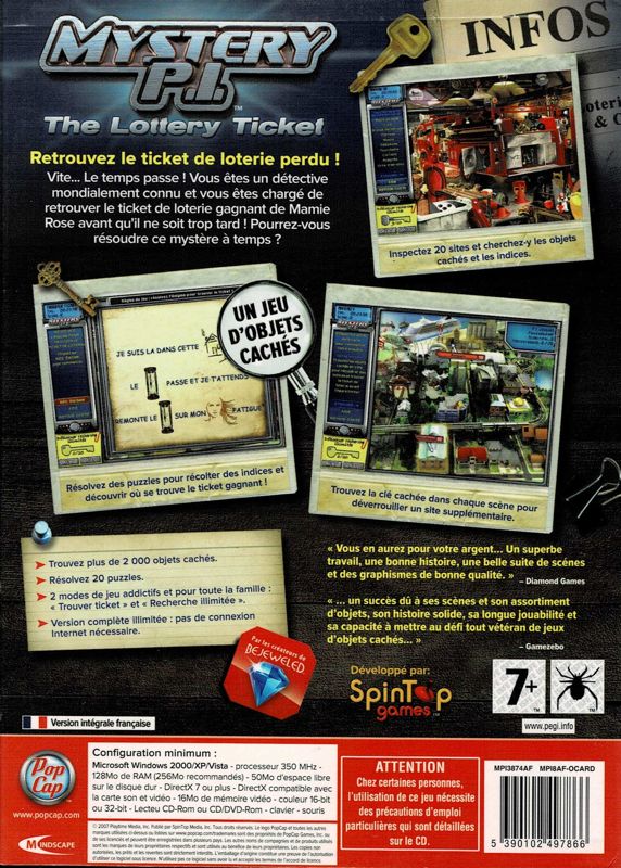 Back Cover for Mystery P.I.: The Lottery Ticket (Windows)