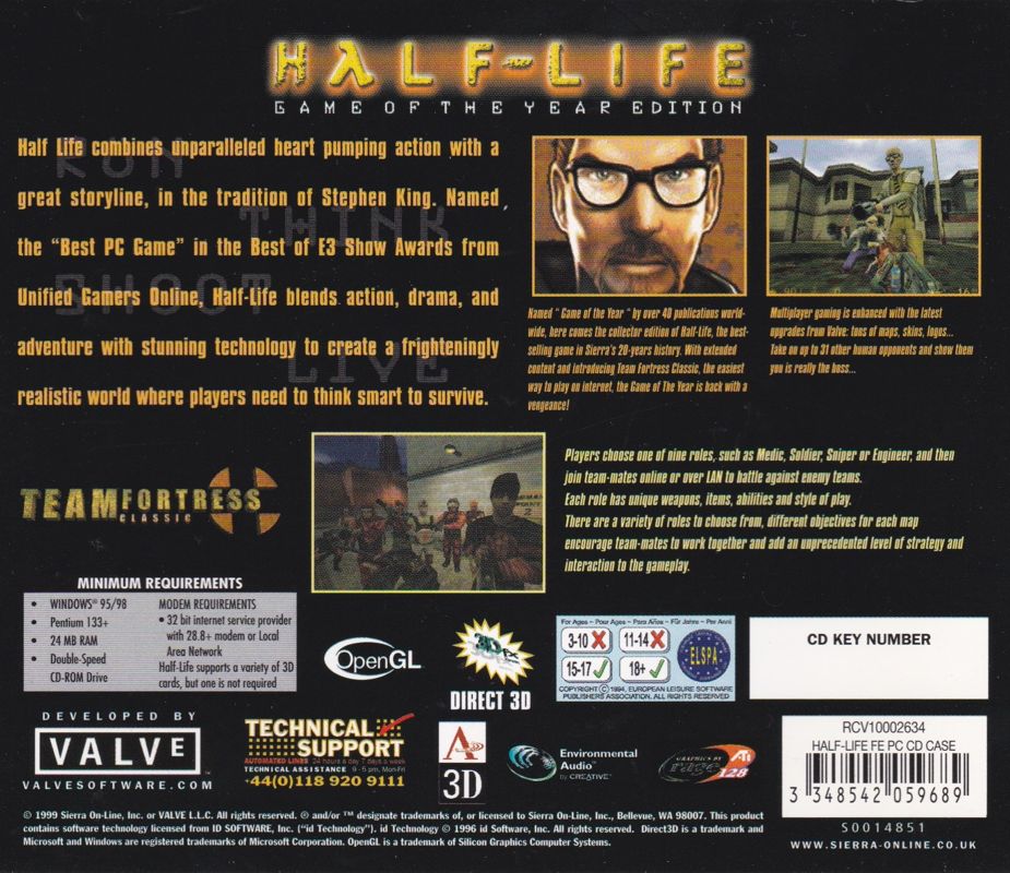 Other for Half-Life: Game of the Year Edition (Windows): Jewel Case - Back