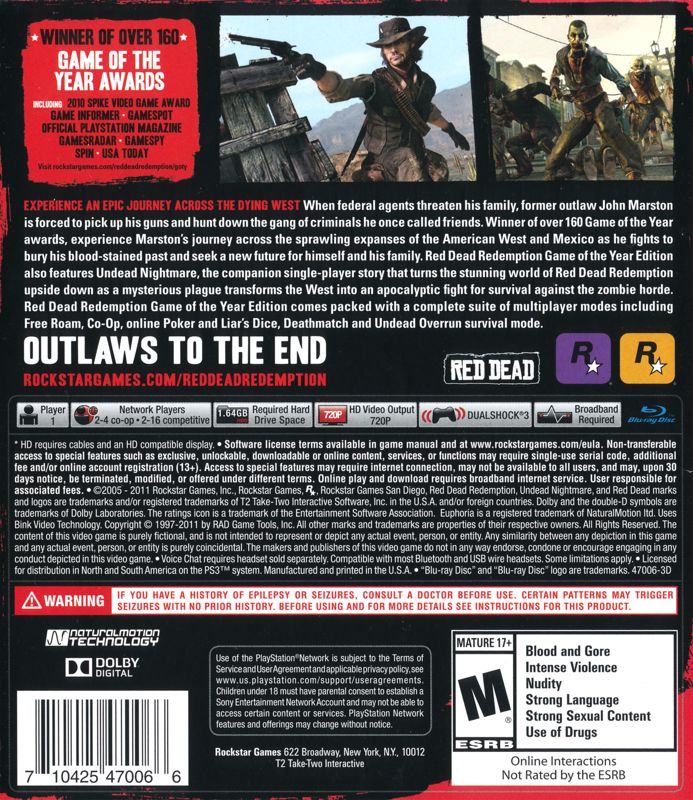 Back Cover for Red Dead Redemption: Game of the Year Edition (PlayStation 3) (Greatest Hits release)