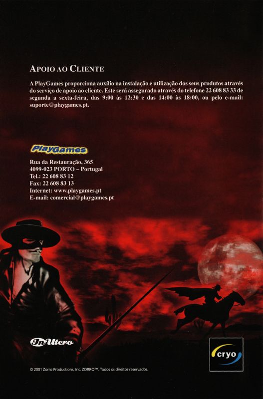 Manual for The Shadow of Zorro (Windows) (Selecção release): Back