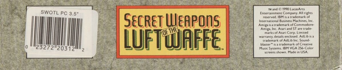 Spine/Sides for Secret Weapons of the Luftwaffe (DOS) (U.S. Gold release): Bottom