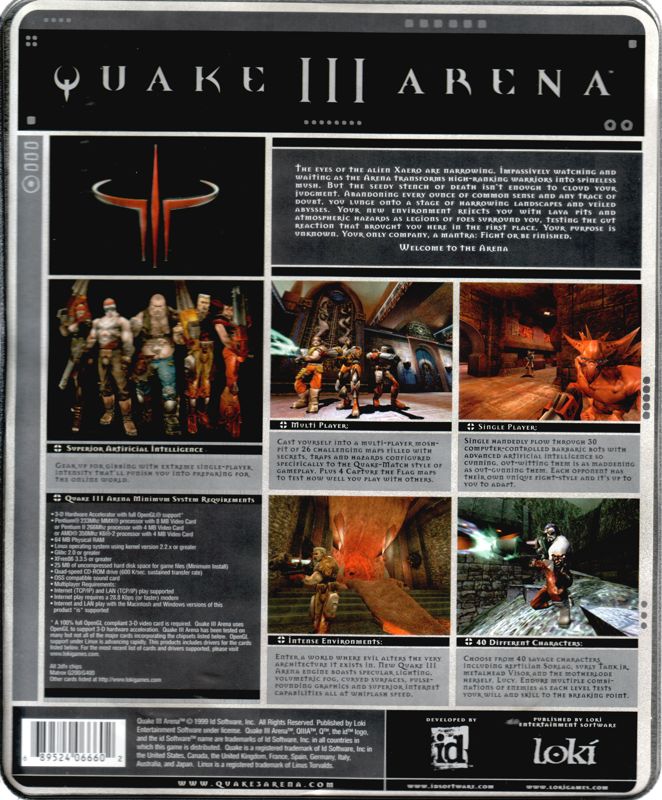 Back Cover for Quake III: Arena (Linux) (Elite Edition)