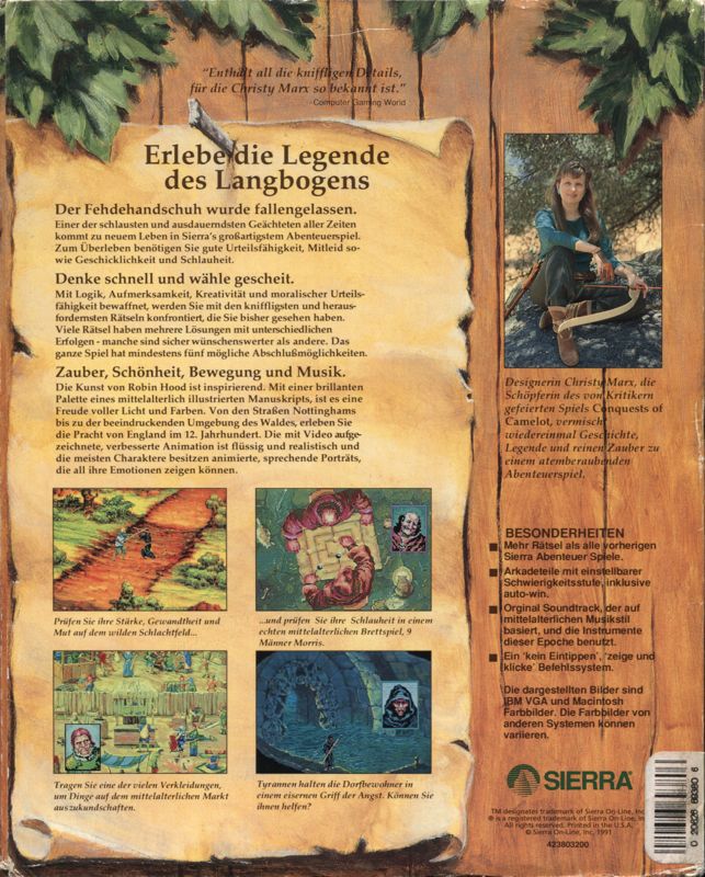 Back Cover for Conquests of the Longbow: The Legend of Robin Hood (DOS) (Fully localized 3.5'' Floppy VGA version)