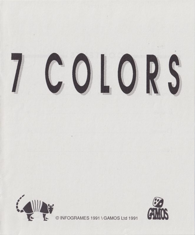 Manual for 7 Colors (DOS) (5.25" Floppy disk release): Front