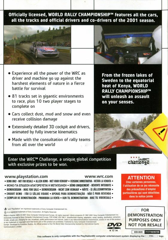 Back Cover for WRC World Rally Championship (PlayStation 2) (Promotional copy)