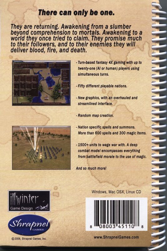 Back Cover for Dominions 3: The Awakening (Linux and Macintosh and Windows) (Shrink-wrapped manual with disc)