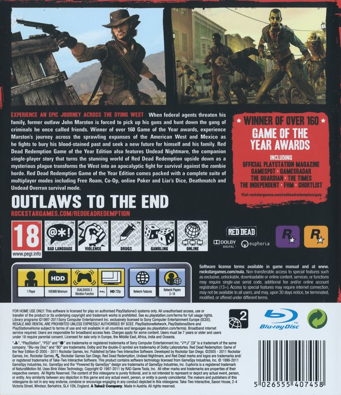 Back Cover for Red Dead Redemption: Game of the Year Edition (PlayStation 3)