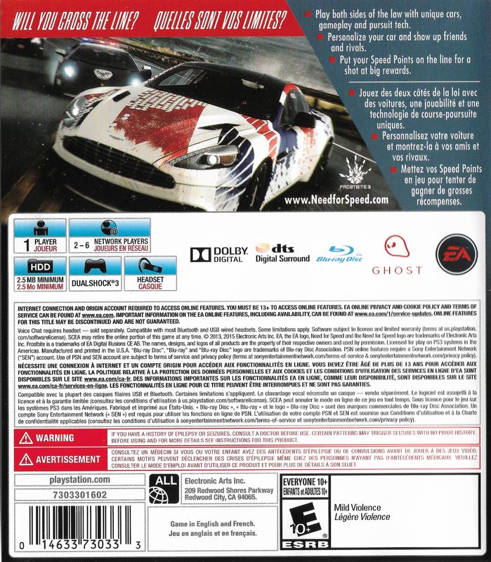 Back Cover for Need for Speed: Rivals (PlayStation 3) (Greatest Hits Release)